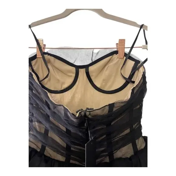 NBD Paula Corset Gown Strapless Tulle Hi-Low Tiered Ruffle Skirt Black Size XS